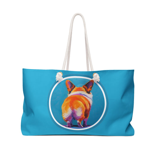 Corgi Butt Artistic Portrait Weekender Beach Bag – Blue Corgi Travel Tote