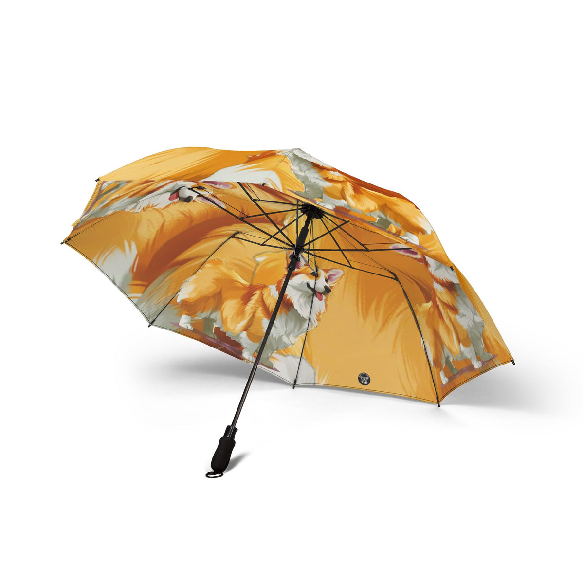 Classic Queen's Corgi Painting Foldable Umbrella — Artistic Dog Print Compact Rain Shield