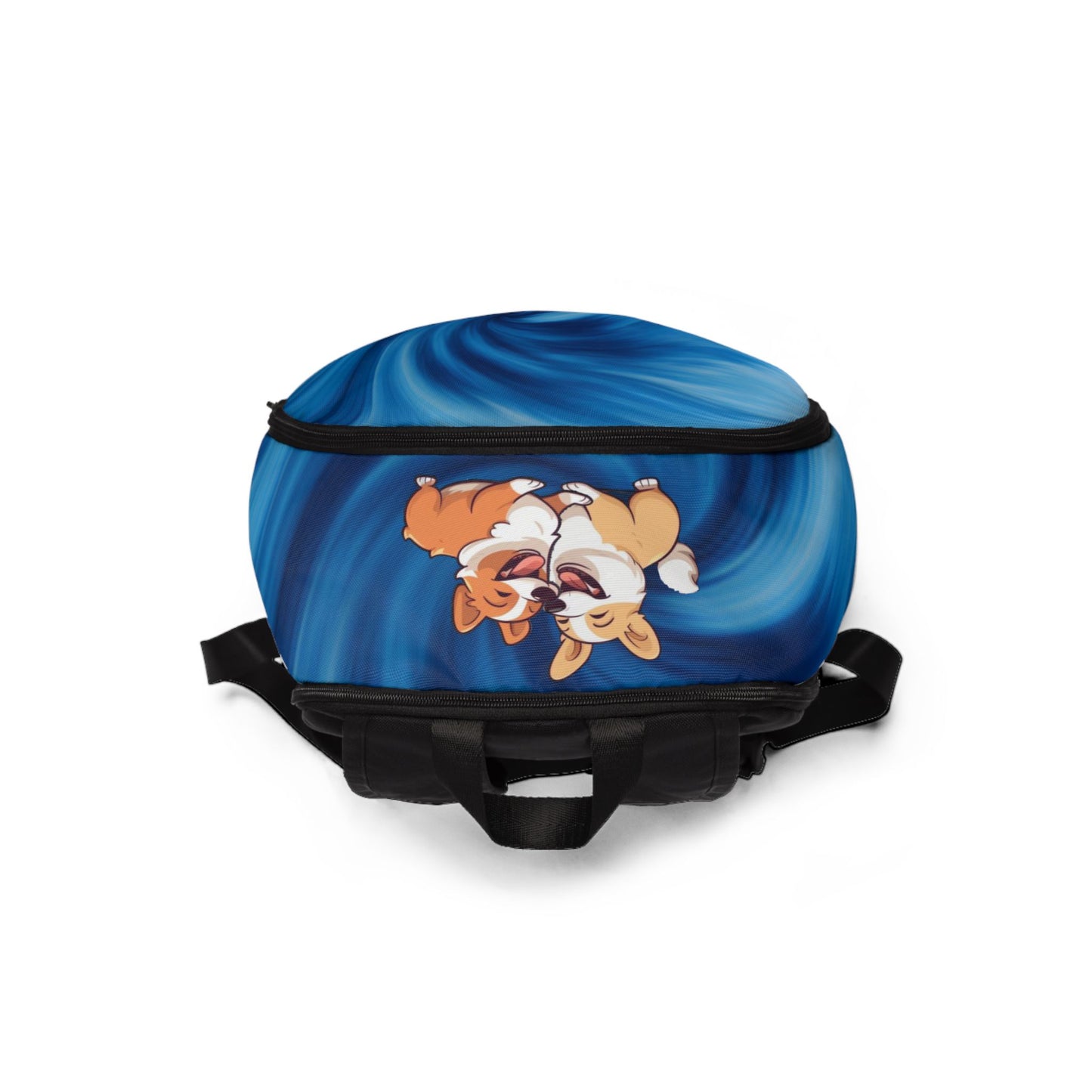 Best Mates Corgi Couple Backpack — Cute Corgi Swirling Blue Rucksack