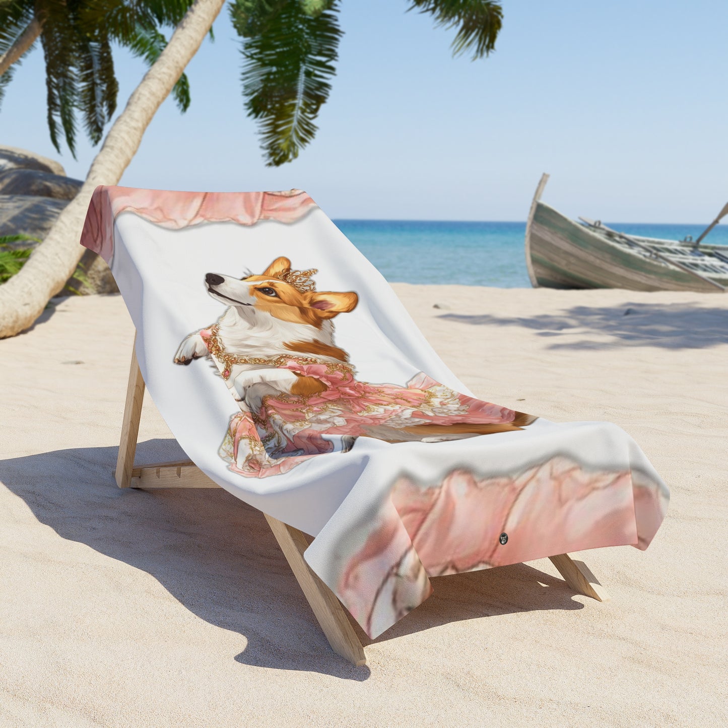 Princess Corgi Beach Towel — Cute Corgi in Pink Ruffle Dress