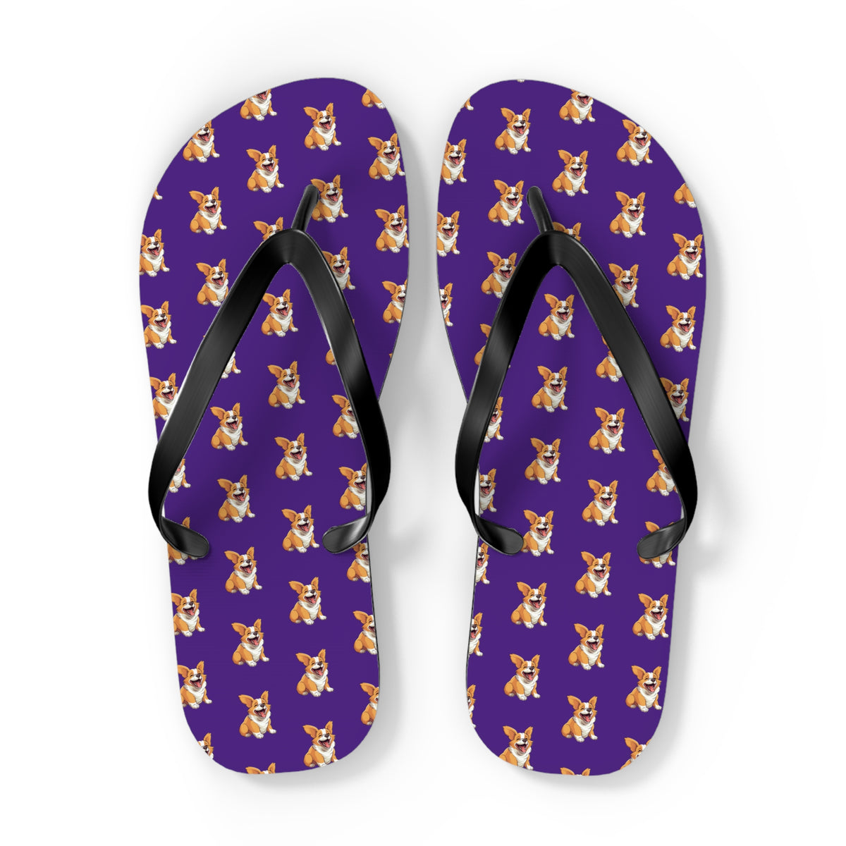 Jolly Jiggling Animated Corgi Flip-Flops - Purple Unisex Sandals