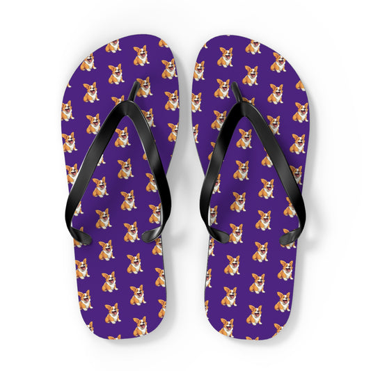 Jolly Jiggling Animated Corgi Flip-Flops - Purple Unisex Sandals