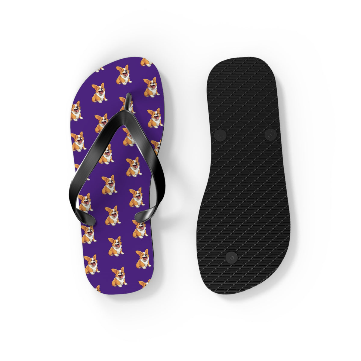 Jolly Jiggling Animated Corgi Flip-Flops - Purple Unisex Sandals