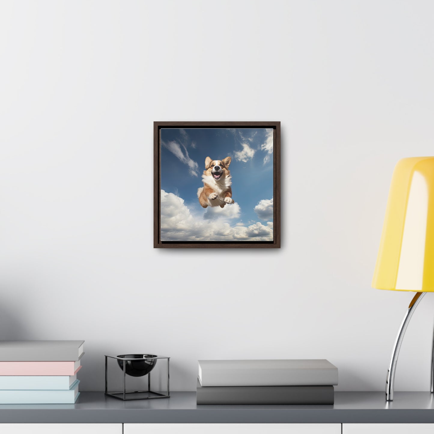 Flying Corgi - Framed on Canvas