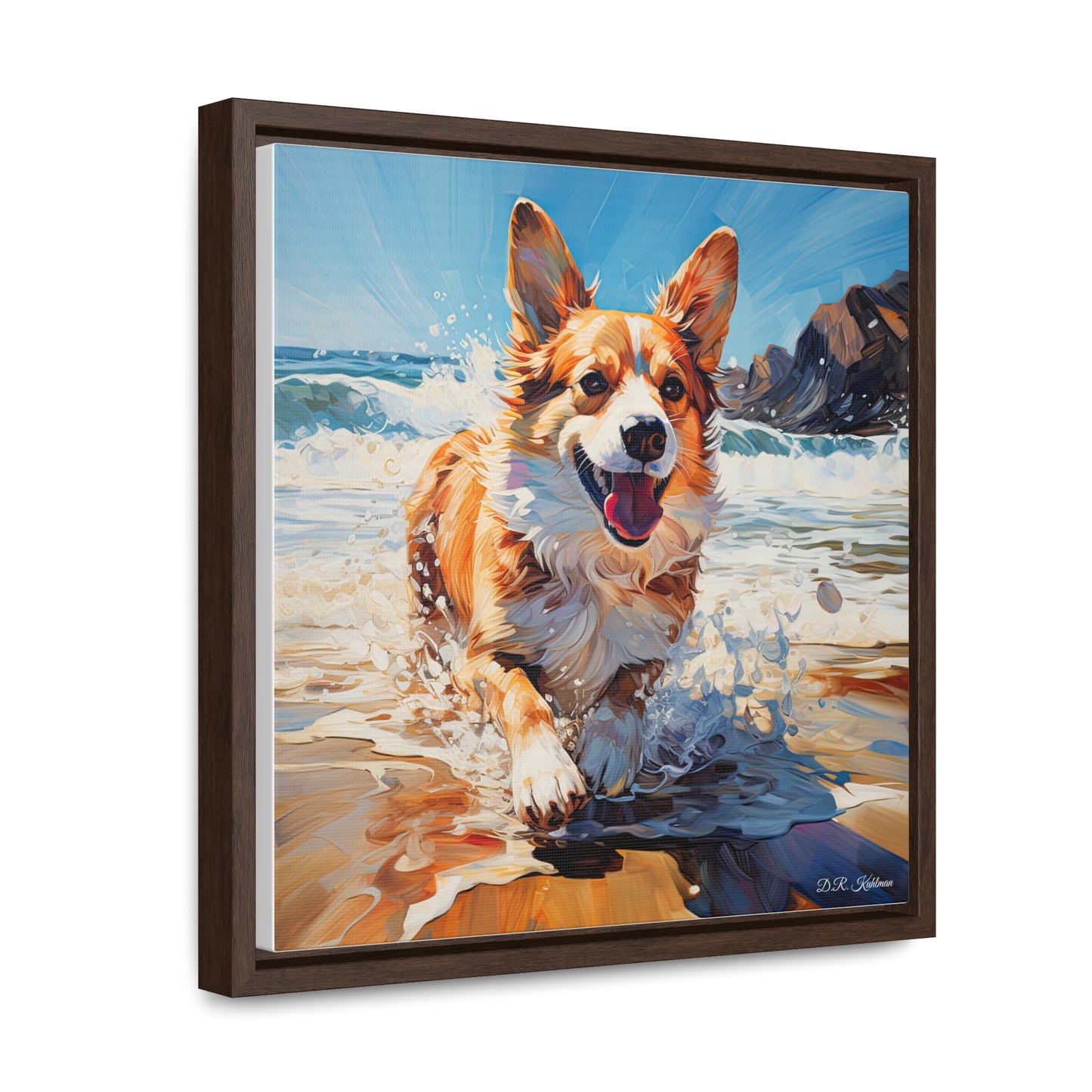 Coastal Corgi - Framed on Canvas