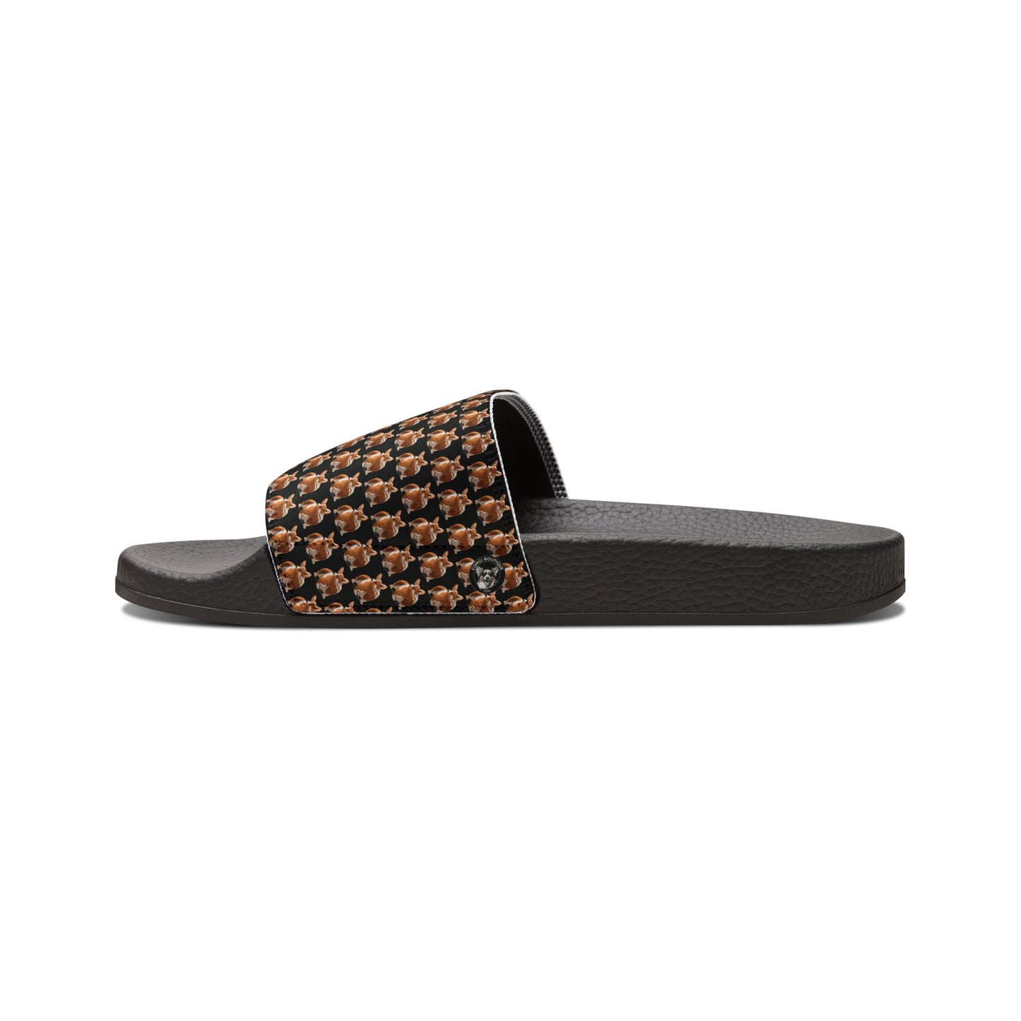 Corgi Contempt Mosaic Pattern Women's Casual Black Slide Sandals - Pool & Beach Slides