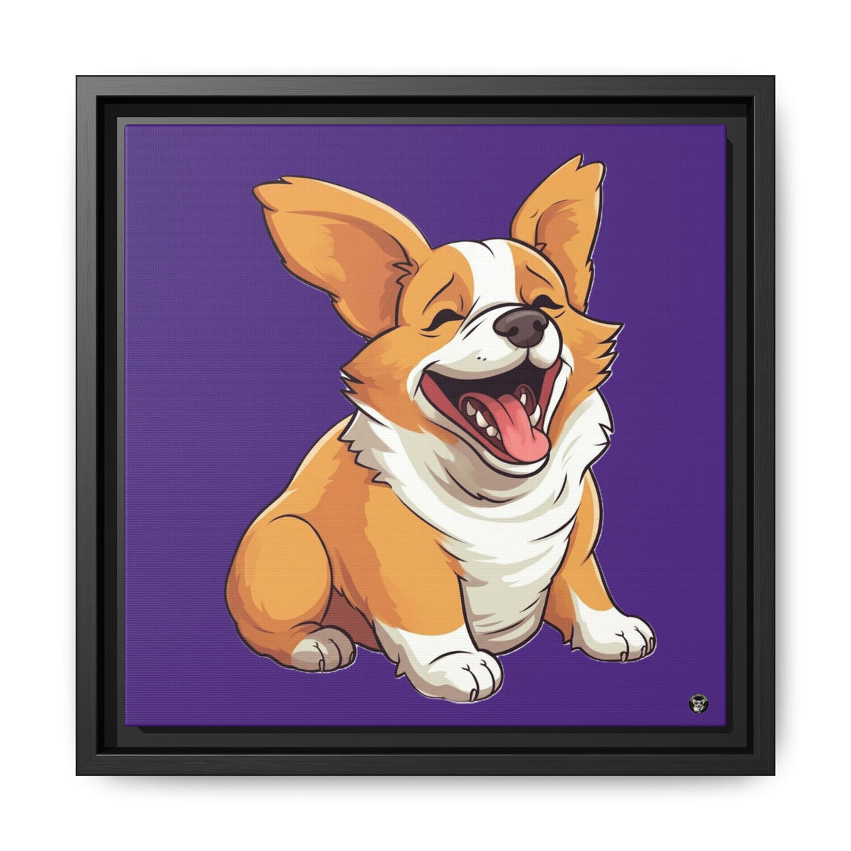 Jolly Jiggling Animated Corgi on Canvas - Exclusive Framed Print