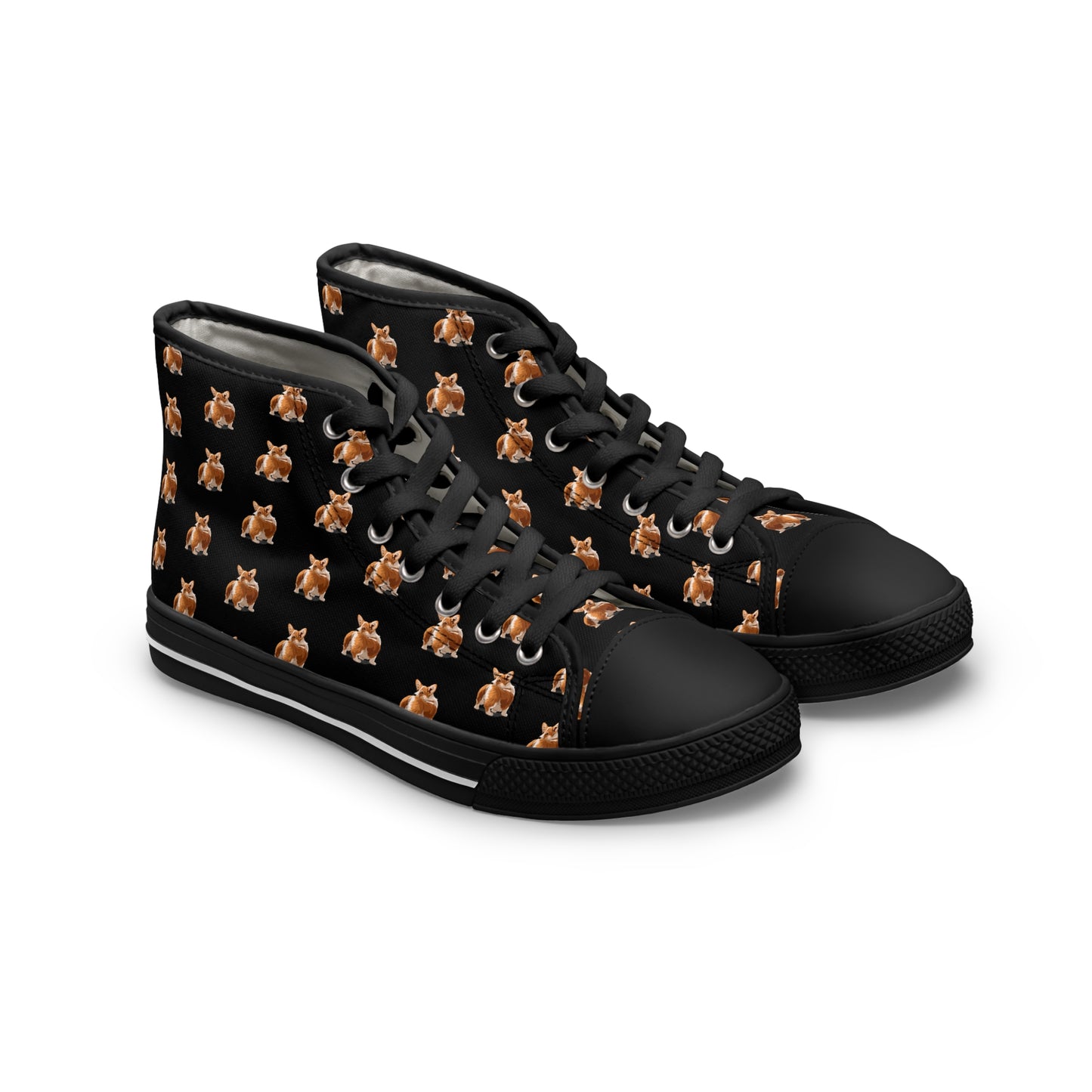 Corgi Contempt Mosaic Pattern Women's High Top Casual Black Canvas Sneakers