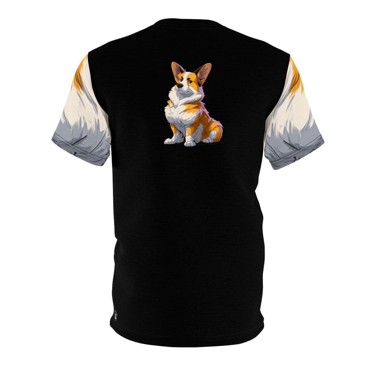 Boss Dog Unisex Bold Designer Tee - Corgi in Charge on Phantom Black with Color-Flow Brushstroke Sleeves