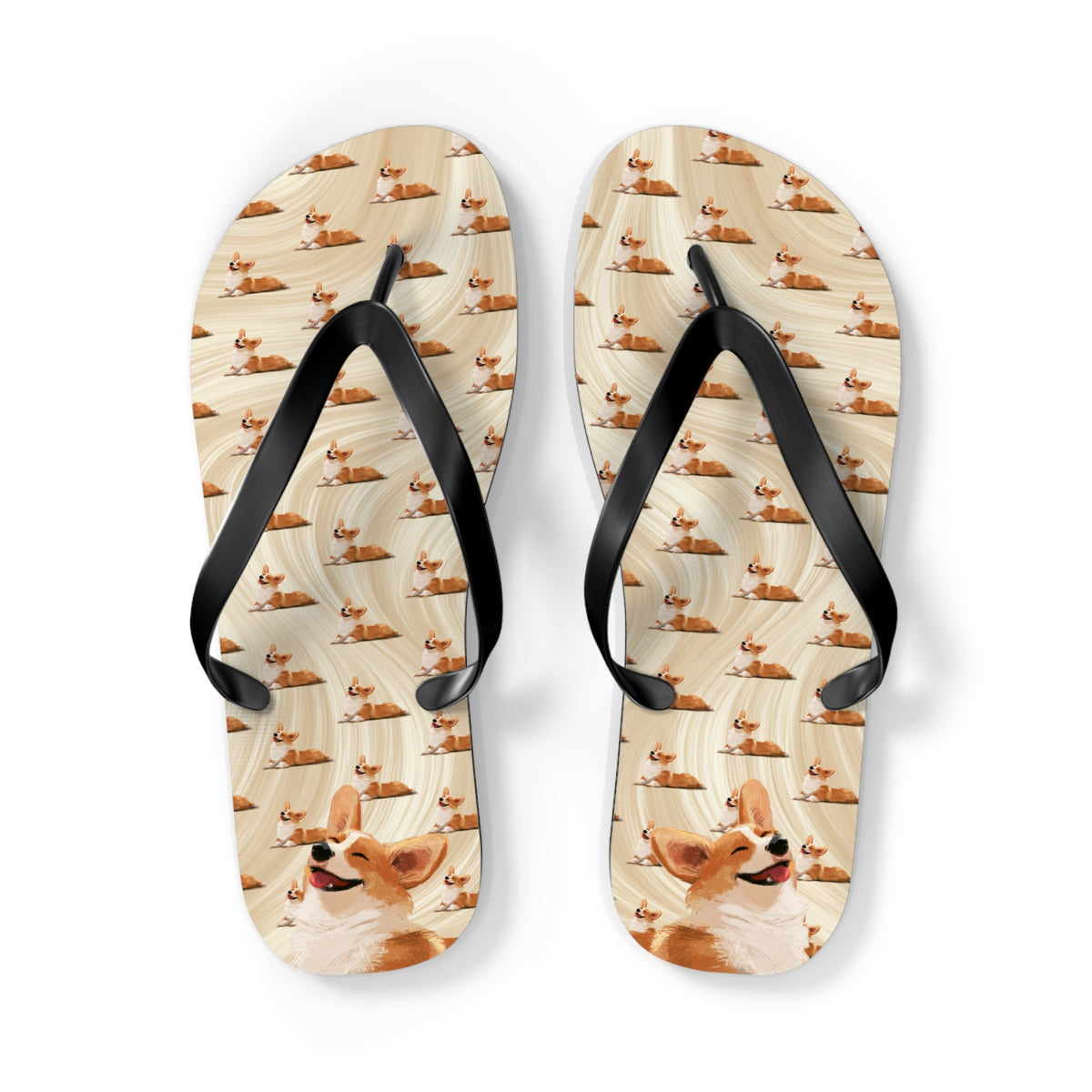 Giddy Sploot Unisex Flip-Flops - Creamy Champagne Corgi Sandals