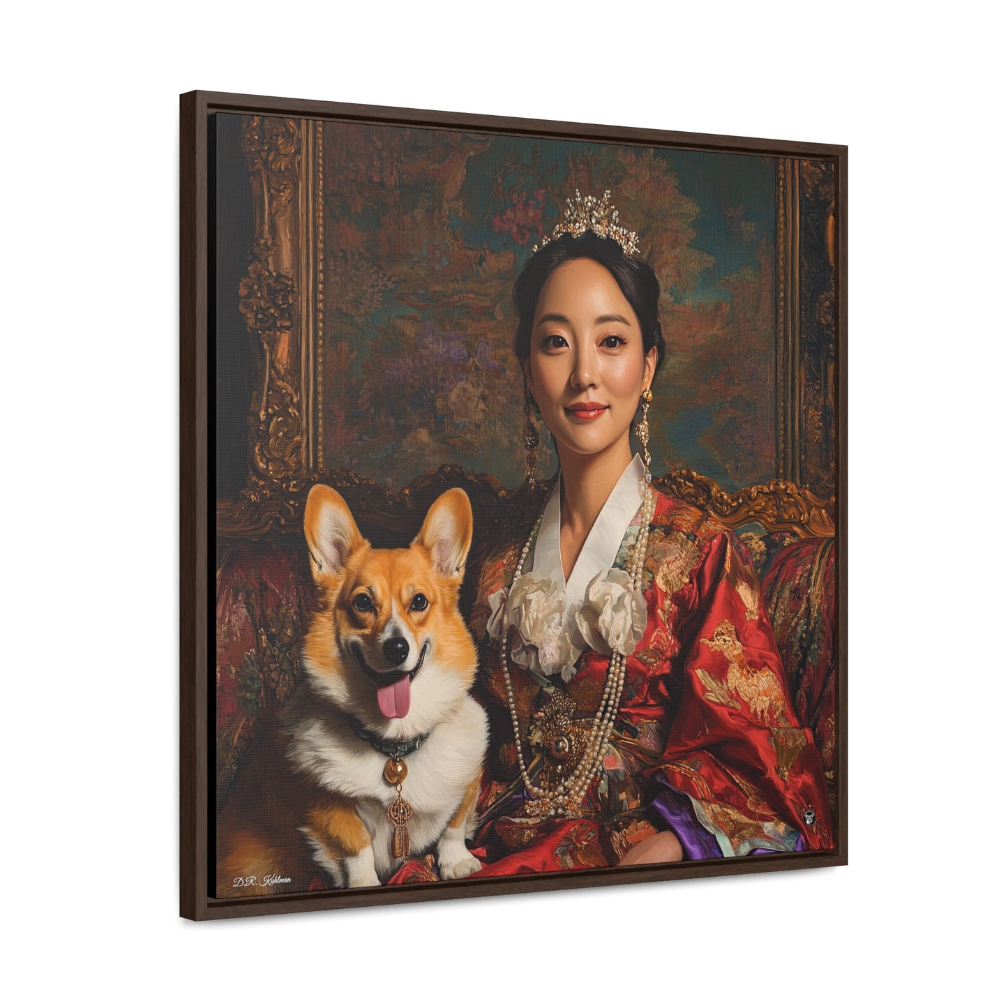 Korean Corgi Queen - Framed on Canvas