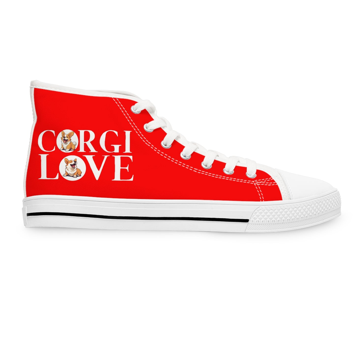 Corgi Love Women's High Top Casual Red Canvas Sneakers