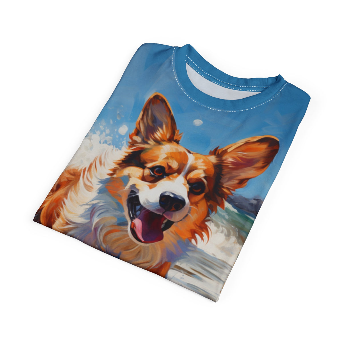 Coastal Corgi Unisex Bold Designer Tee - In the Fetch on Maliblue Hue (Part of the Corgi Beach Day Collection)