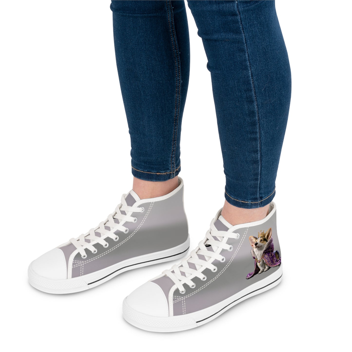 King Pup Cute Corgi Face Women's High Top Casual Gray Canvas Sneakers