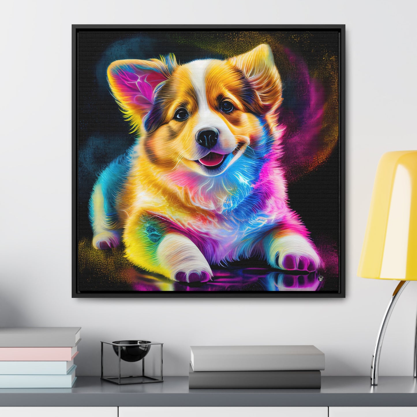 Colorful Corgi - Framed on Canvas