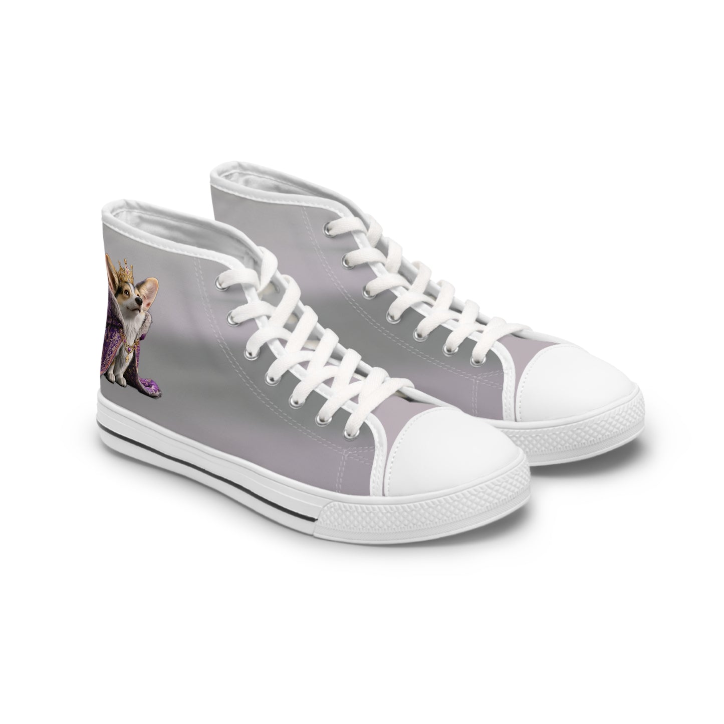 King Pup Cute Corgi Face Women's High Top Casual Gray Canvas Sneakers