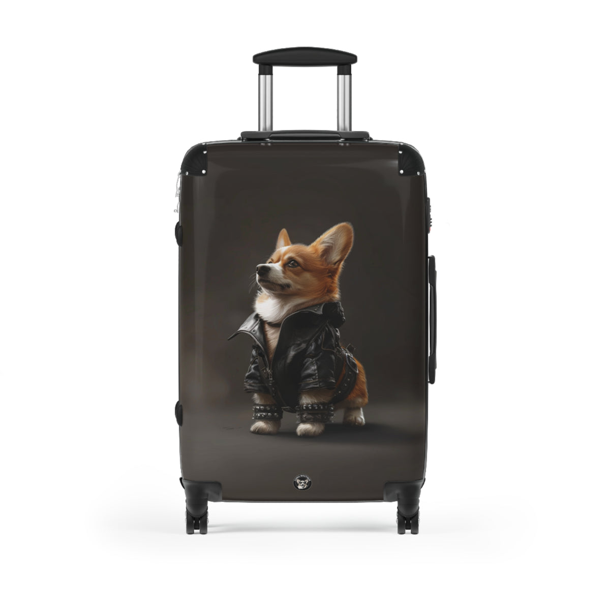 Leader of the Pack Corgi Travel Suitcases – Leather Jacket Clad Corgi Rolling Luggage