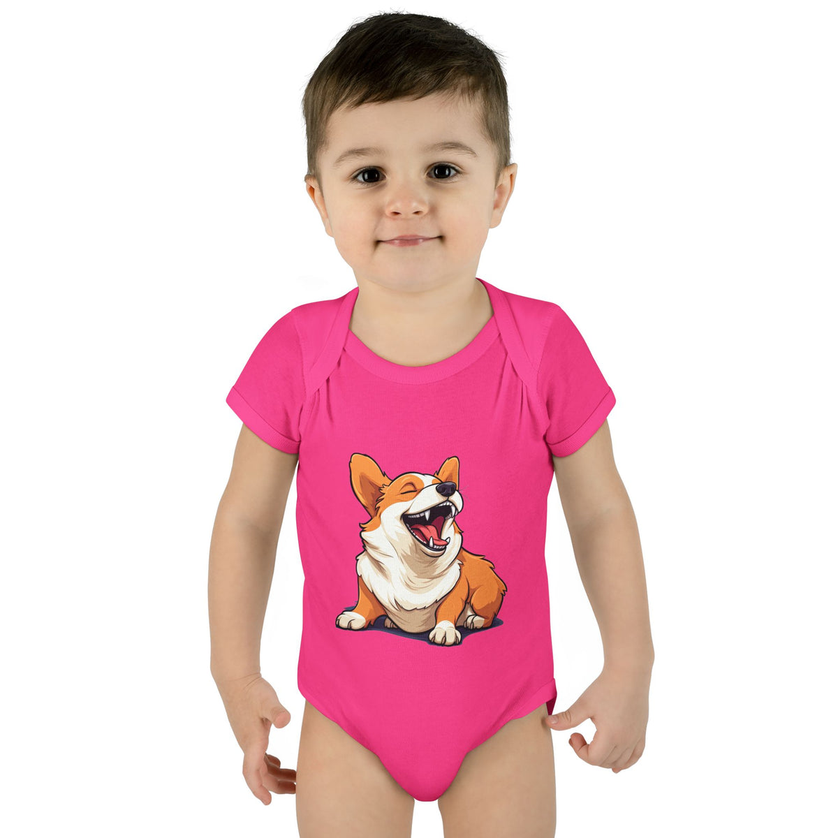 Comical Corgi All Smiles Infant Bodysuit in Blue or Pink