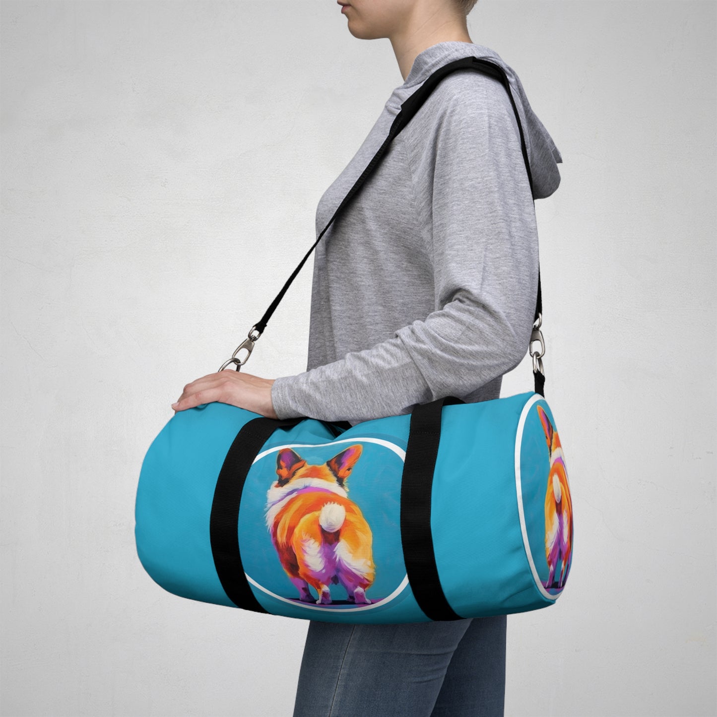Corgi Butt Custom Artwork Duffel Bag - Fun Blue Corgi Travel Gym Bag