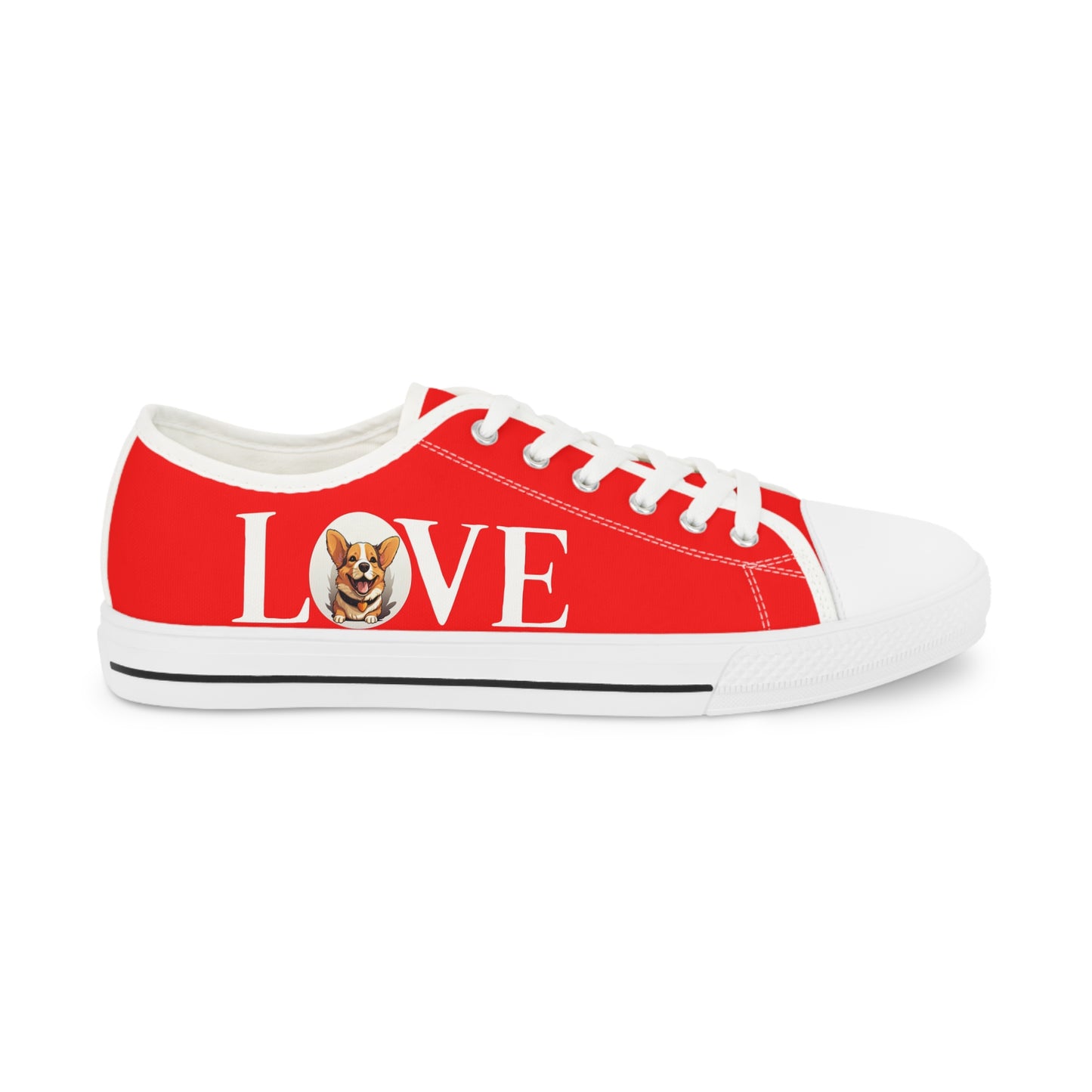 LOVE Corgi Women's Casual Sneakers on Red Canvas
