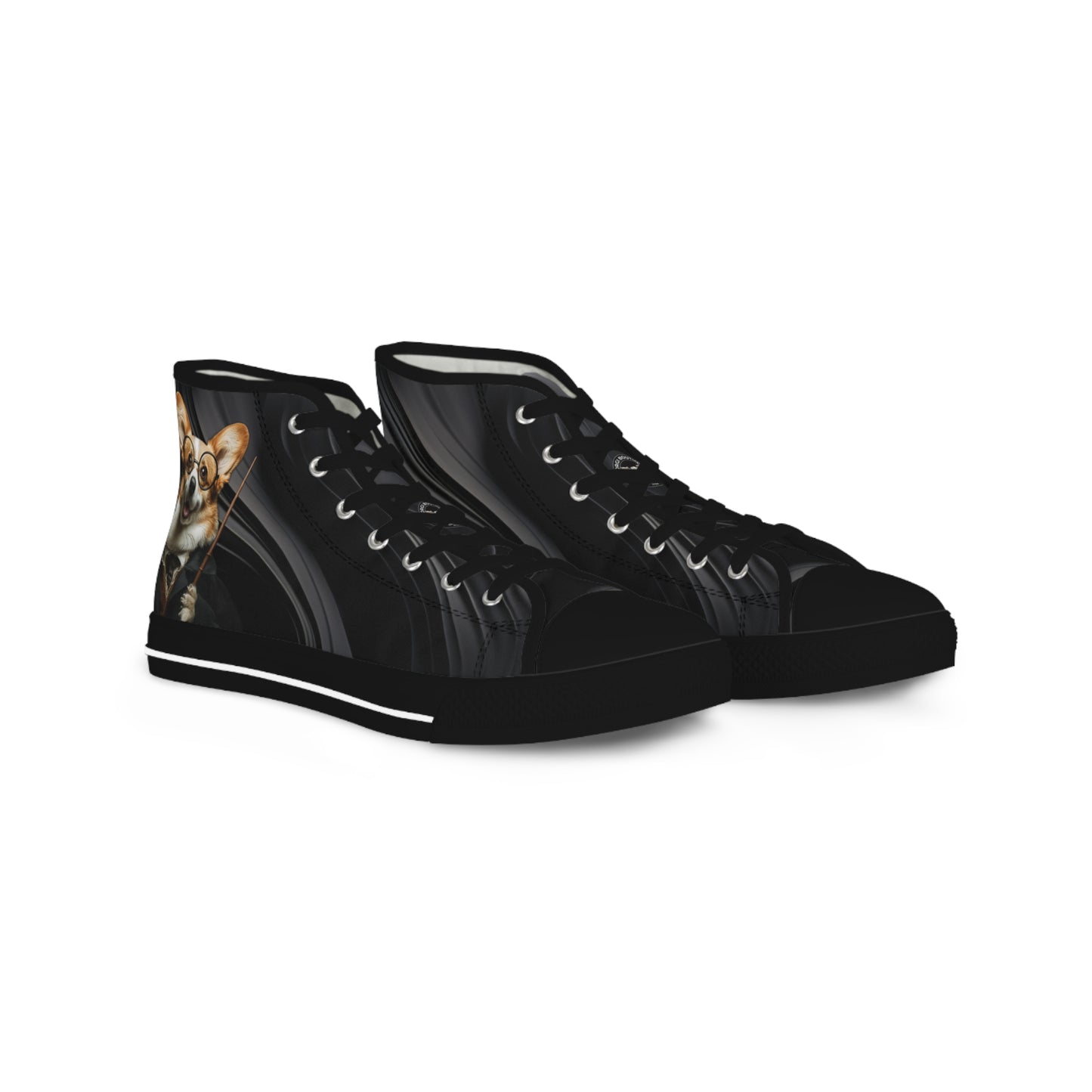 Corgi Potter Magic Wand Men's High Top Casual Black Swirl Canvas Sneakers