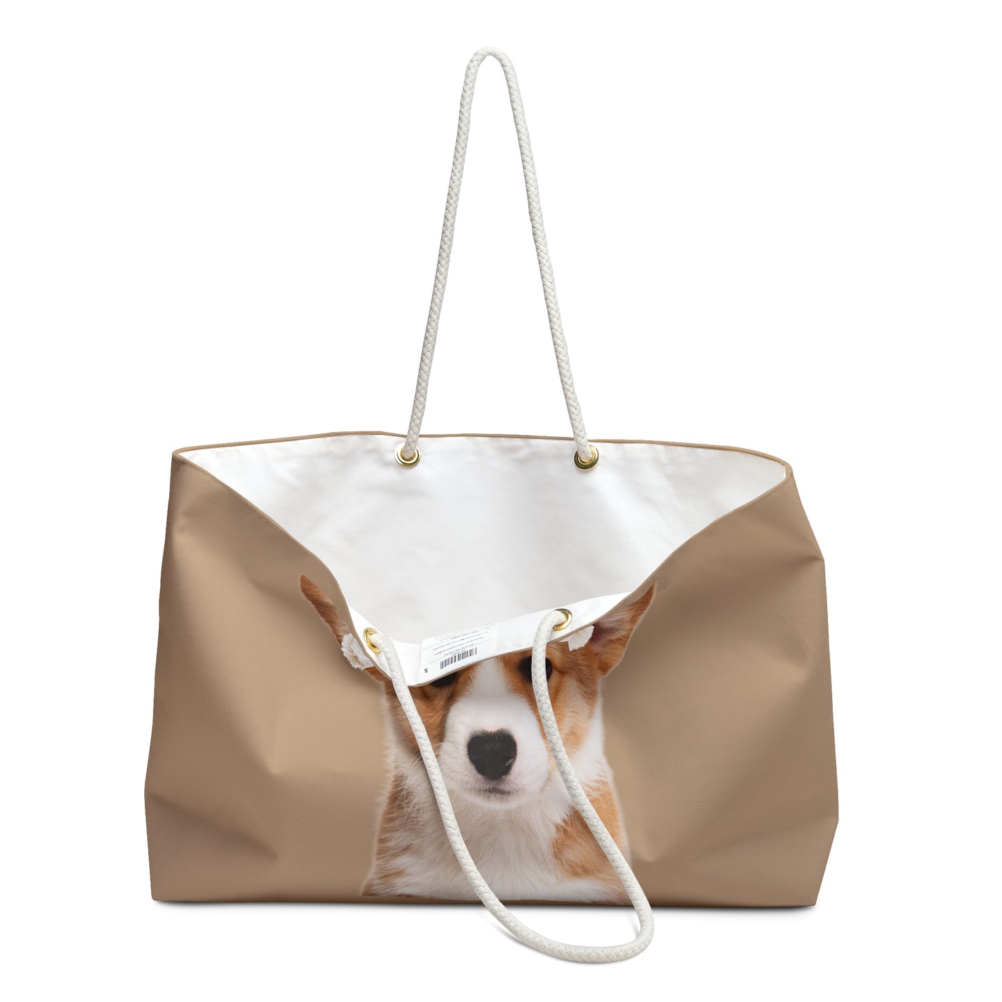 Cute Corgi Puppy Weekender Beach Bag – Light Brown Travel Tote