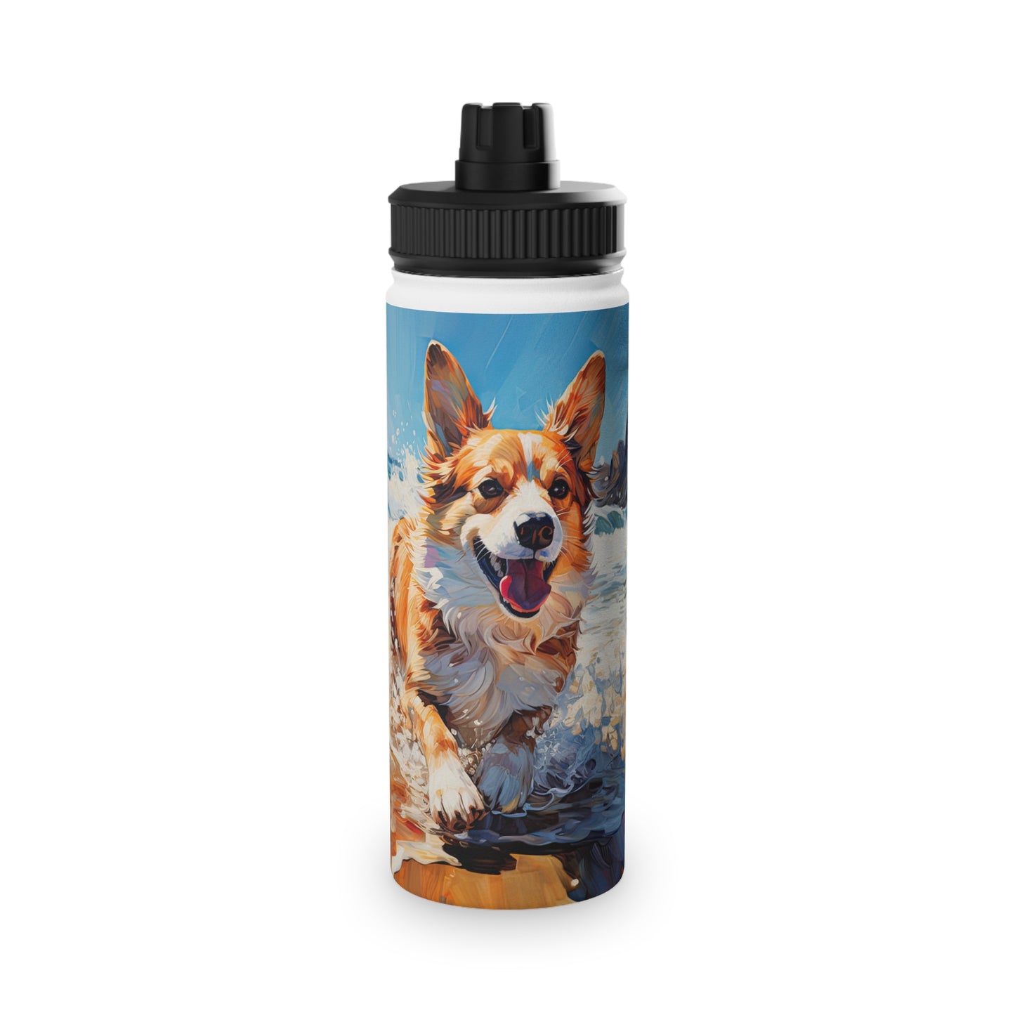 Coastal Corgi - Water Bottle with Sport Lid