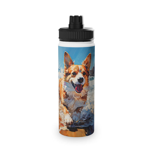 Coastal Corgi - Water Bottle with Sport Lid