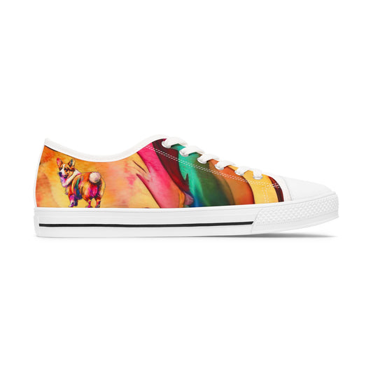 Observer Paint Swirl Corgi Women's Low Top Casual Colorful Canvas Sneakers