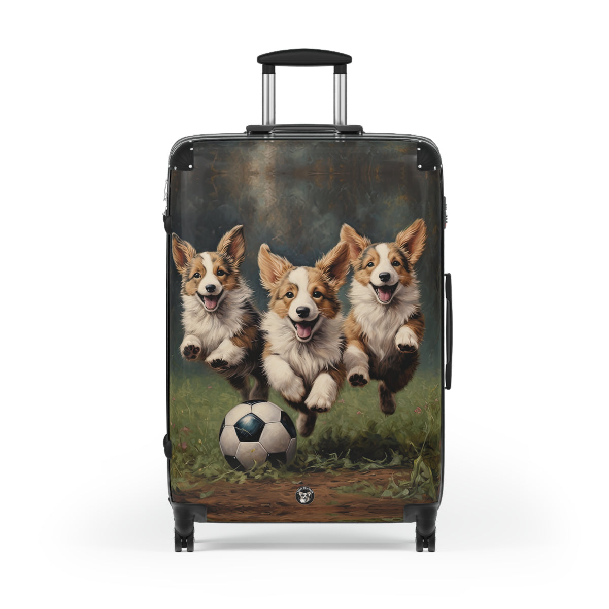 Corgi Puppies Pouncing On The Pitch Suitcases – Soccer Theme Corgi Rolling Luggage