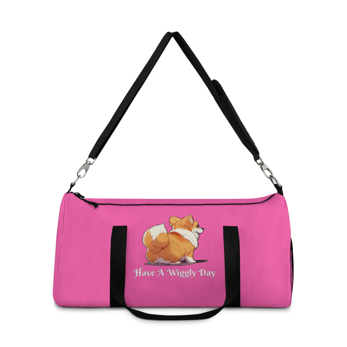 Have a Wiggly Day Duffel Bag - Fun Pink Corgi Travel Gym Bag