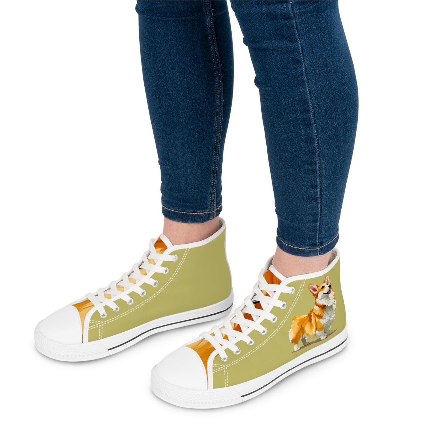Classic Queen's Corgi Artistic Illustration Women's High Top Casual Khaki Canvas Sneakers