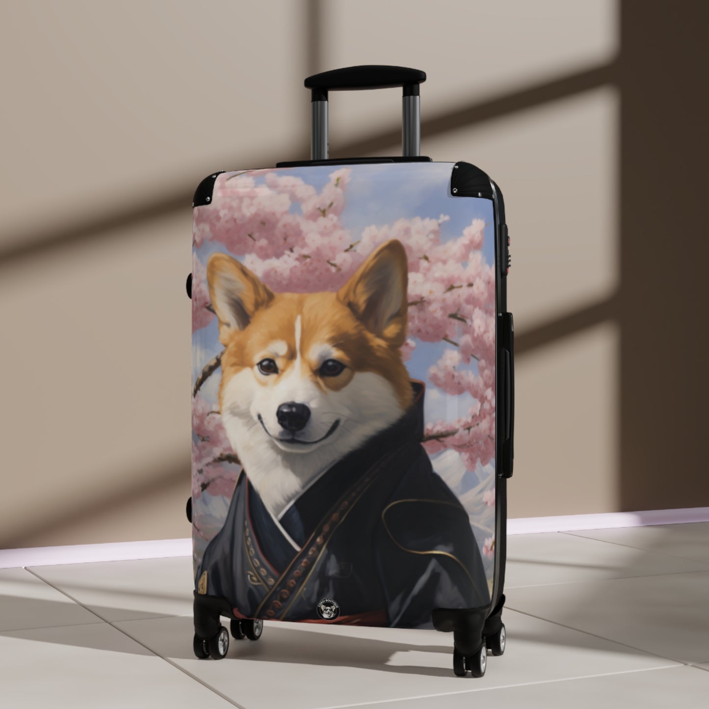 Samurai Corgi Travel Suitcases – Japanese Theme with Cherry Blossom Design Rolling Luggage