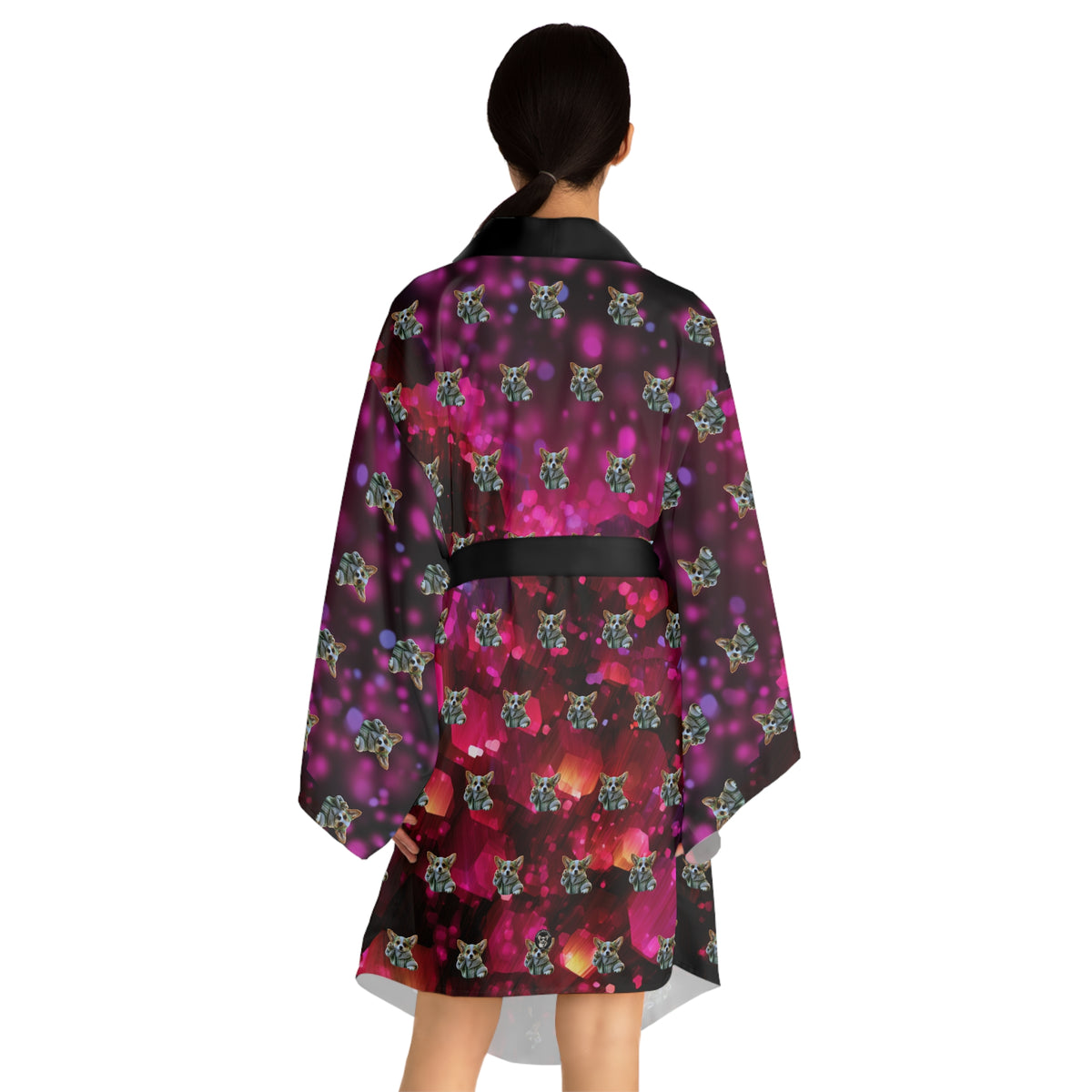 Baby Corgi Star Warrior Kimono Robe - Black Red & Purple Housecoat