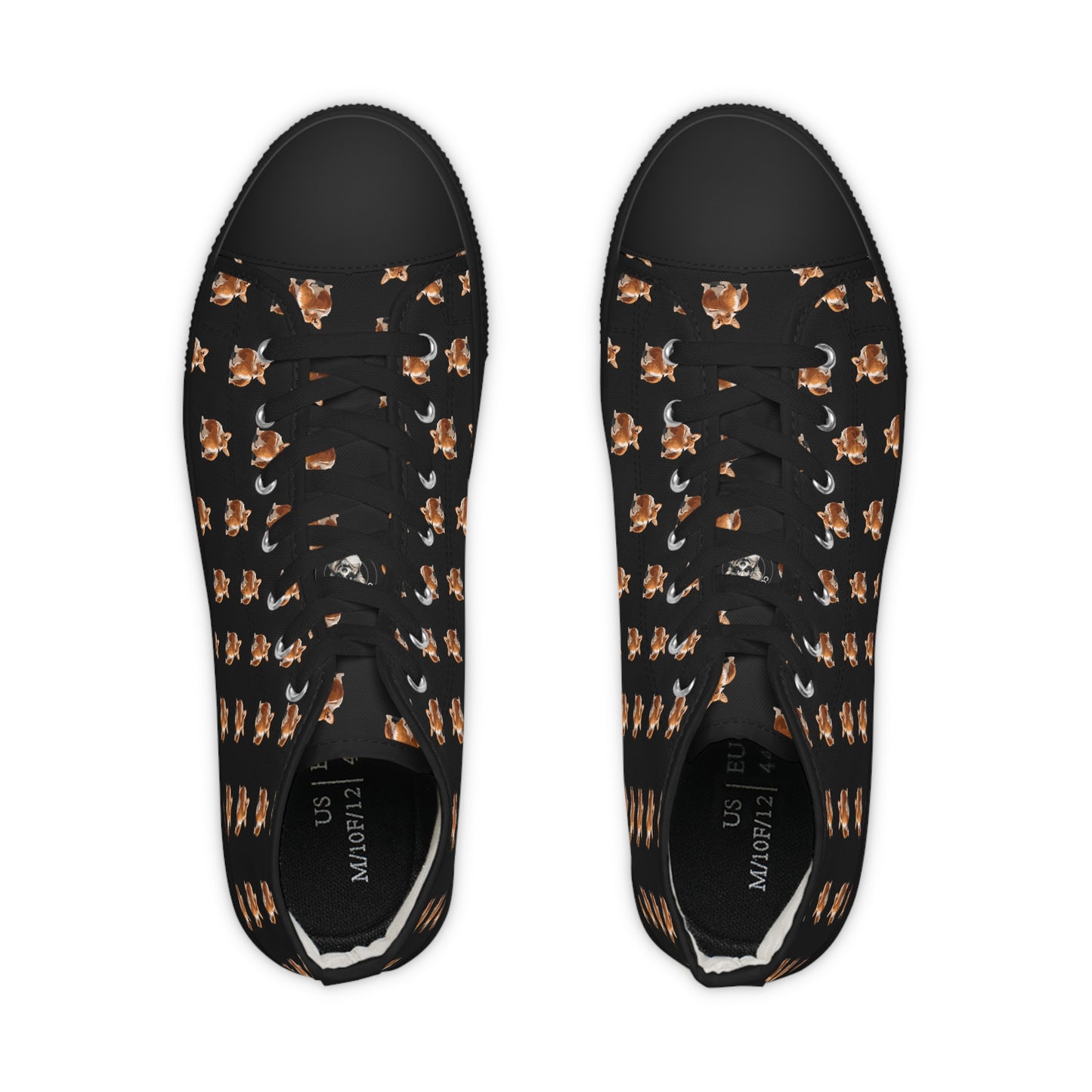 Corgi Contempt Mosaic Pattern Men's High Top Casual Black Canvas Sneakers