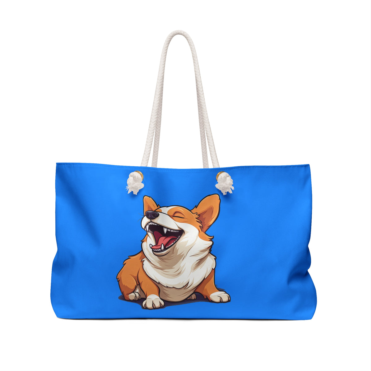 Comical Corgi All Smiles Weekender Beach Bag - Fun & Funny Blue Travel Tote