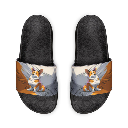 Boss Dog Corgi Artistic Portrait Men's Slide Sandals - Casual Pool & Beach Slides