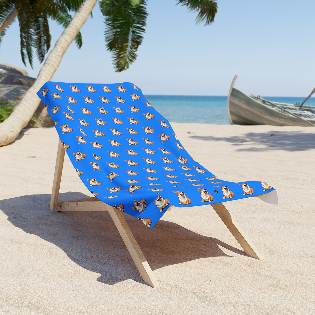 Comical Corgi All Smiles Repeater Pattern Beach Towel - Blue Corgi Pool Wrap