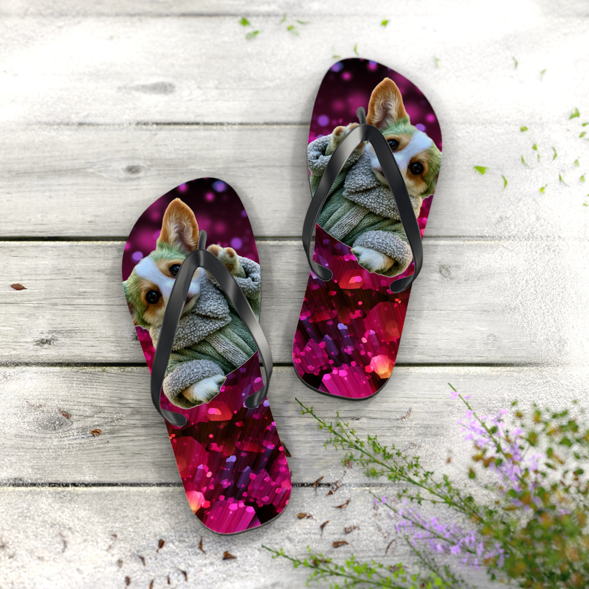 Baby Corgi Star Warrior Unisex Flip Flops — Galaxy Glitter Sandals