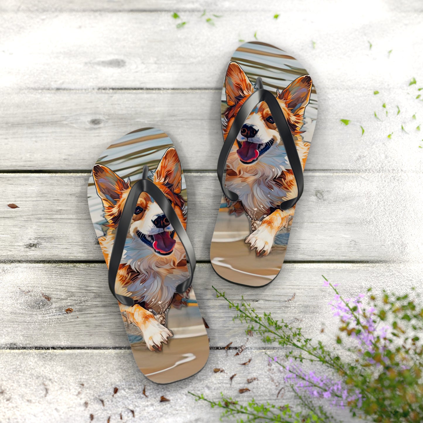 Coastal Corgi Flip-Flops