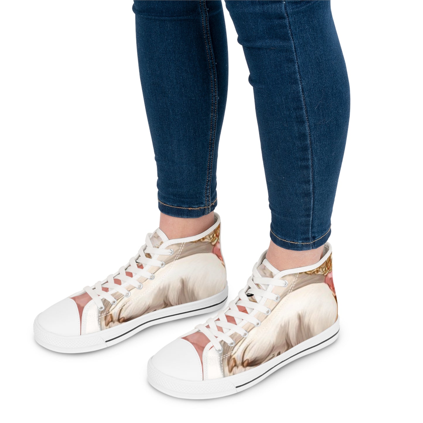 Soft Beg & Blush Corgi Paws High Top Casual Canvas Sneakers for Women