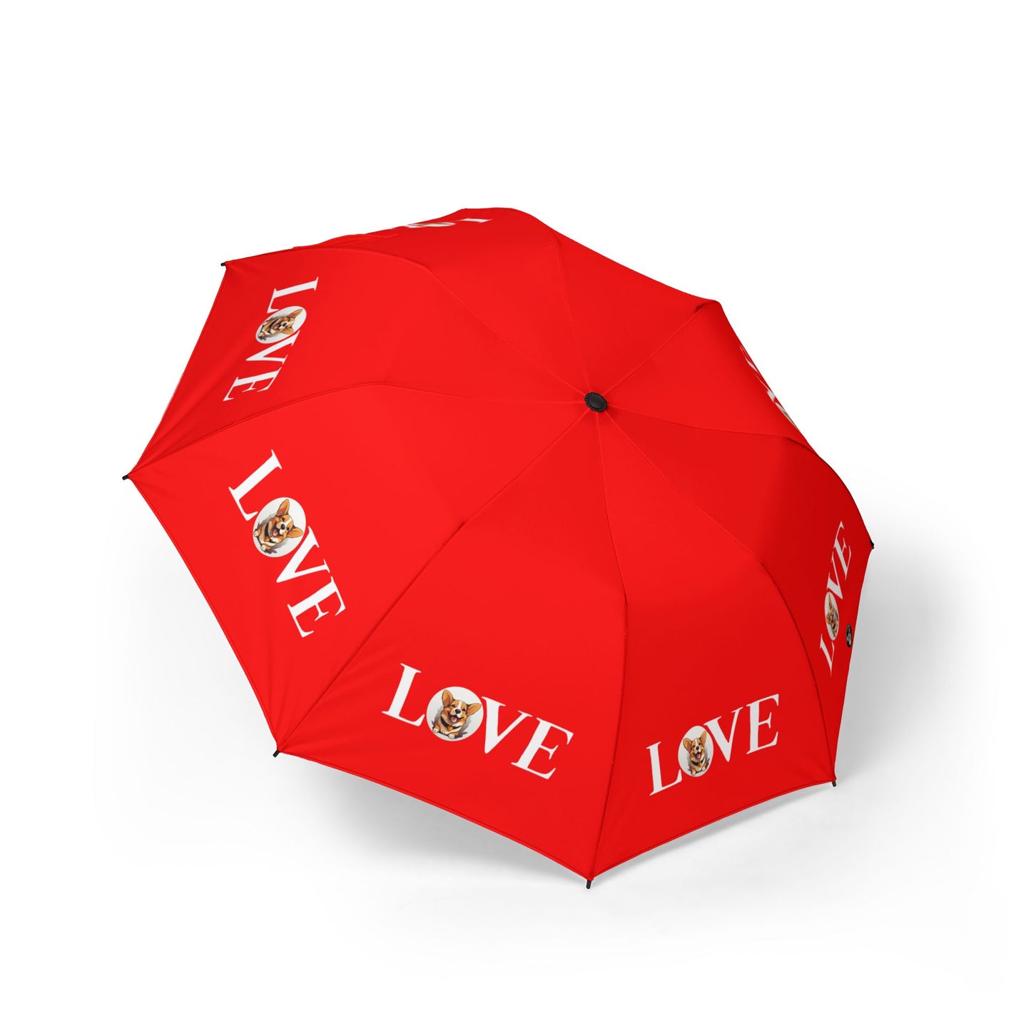 Corgi Love Red Foldable Umbrella — Compact Semi-Automatic Rain Parasol with Romantic Design