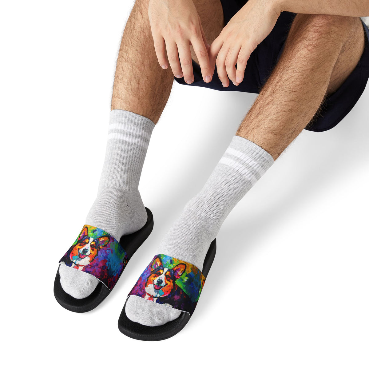 Color Me Corgi Men's Slide Sandals - Casual Pool & Beach Slides