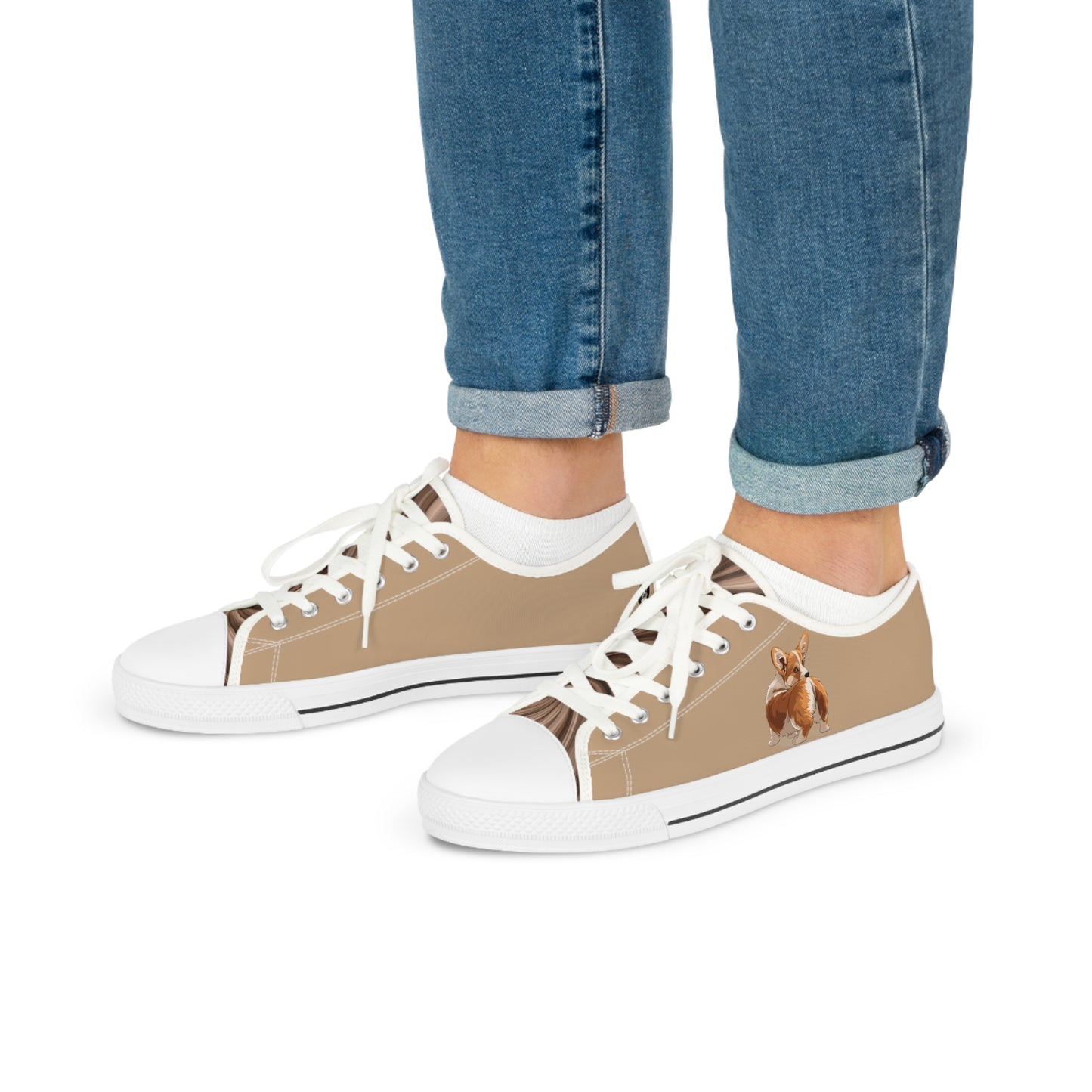 Butt What? Talk To The Butt Contemptuous Corgi Men's Low Top Casual Tan Canvas Sneakers
