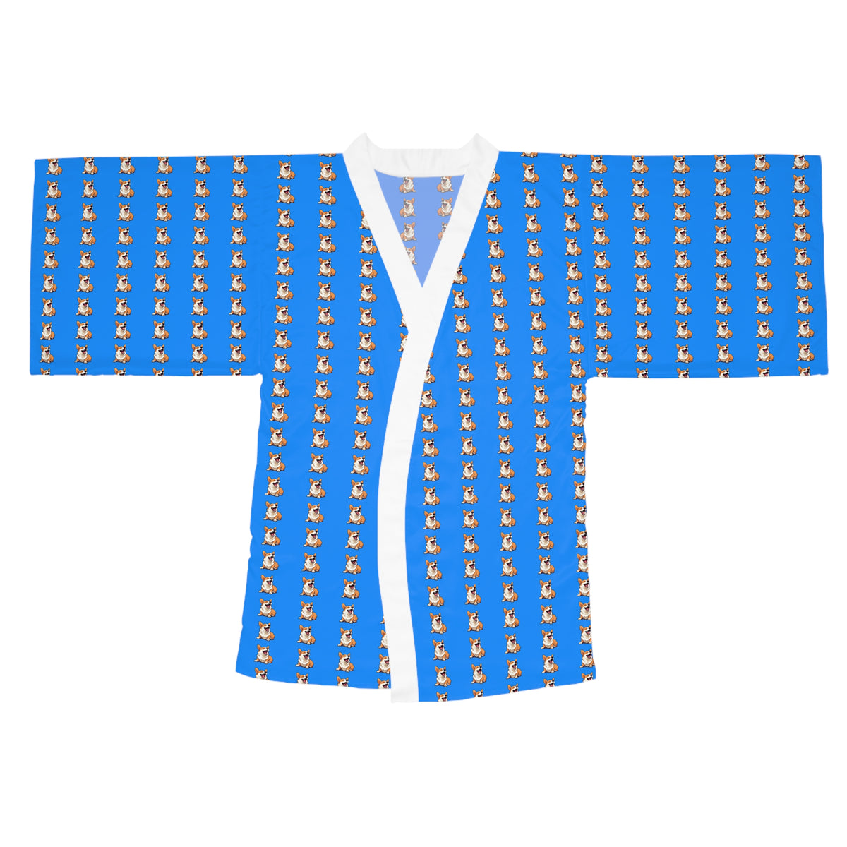 Comical Corgi All Smiles Repeater Stripes Blue Kimono Robe