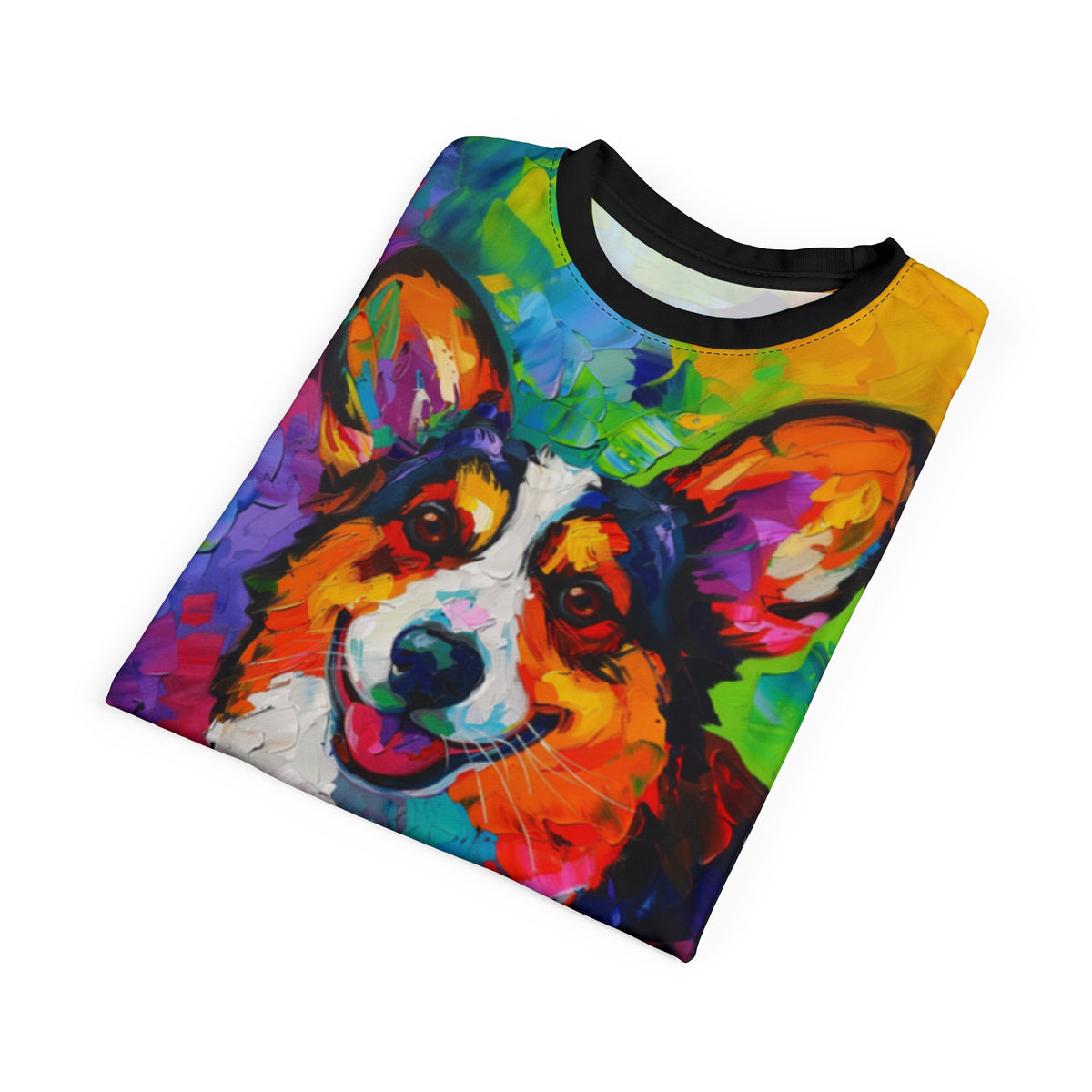 Color Me Corgi Unisex Bold Designer Tee - Capturing the Colorful Corgi Charisma with Phantom Black Sleeves
