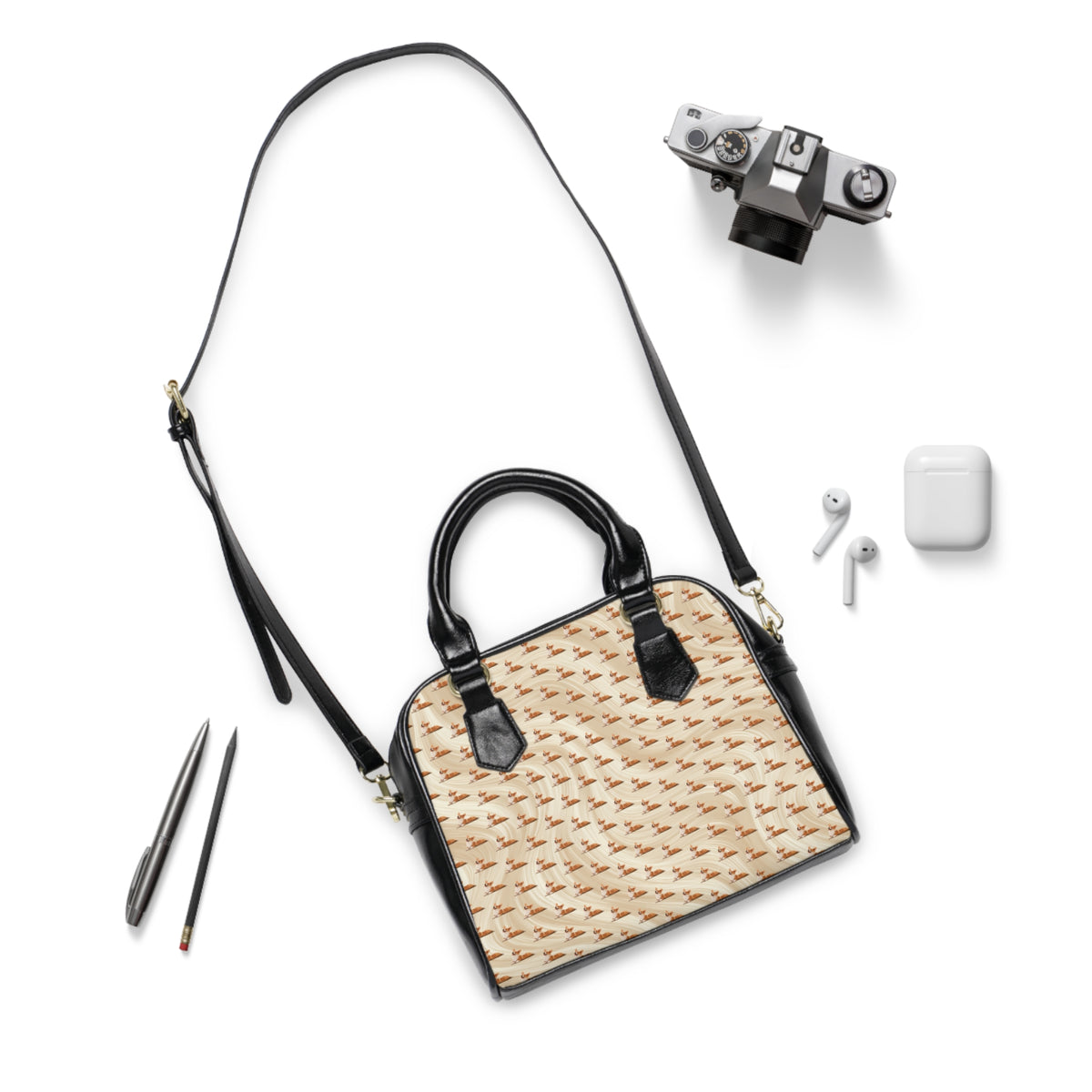 Giddy Sploot Corgi Creamy Champagne Shoulder Handbag