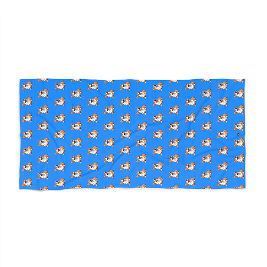 Comical Corgi All Smiles Repeater Pattern Beach Towel - Blue Corgi Pool Wrap