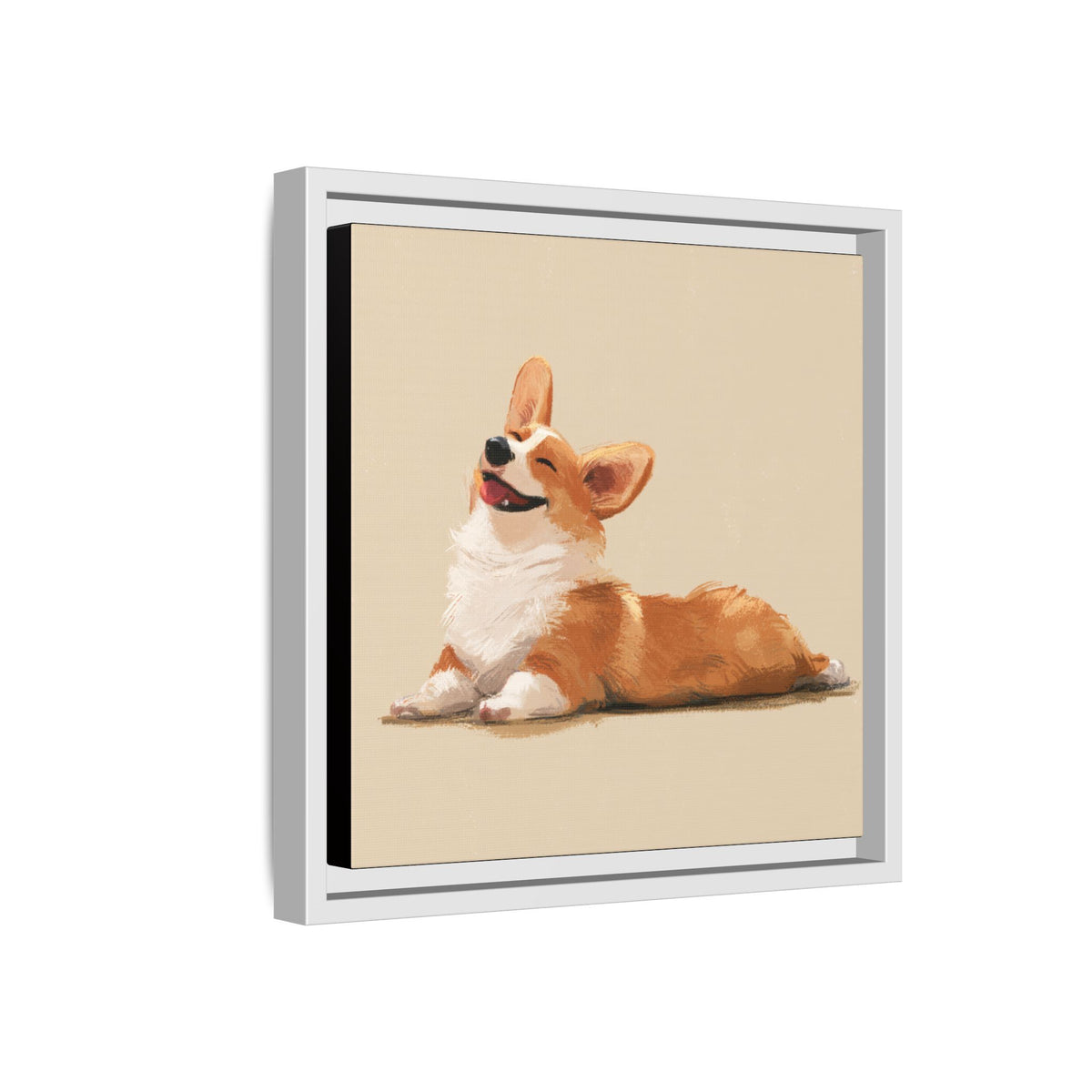 Giddy Sploot on Canvas - Exclusive Framed Happy Corgi Illustration