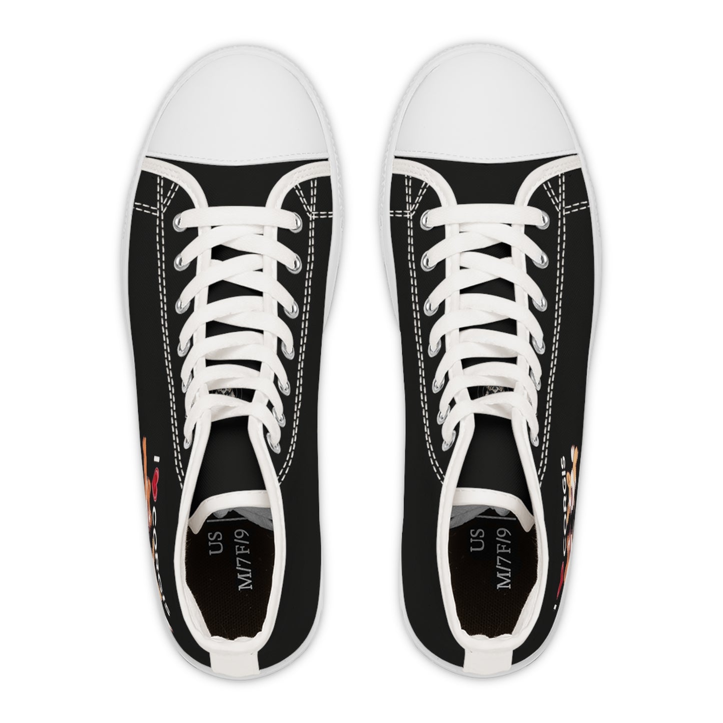 I Heart Corgis Women's High Top Casual Black Canvas Sneakers with Two Corgi Best Buds